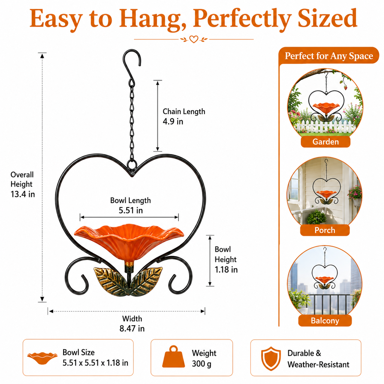 Heart-Shaped Hanging Bird Feeder, Metal Flower Bird Feeder with Chain Hook, Decorative Outdoor Bird Seed Tray for Garden Patio Yard Balcony, Gift for Bird Lovers