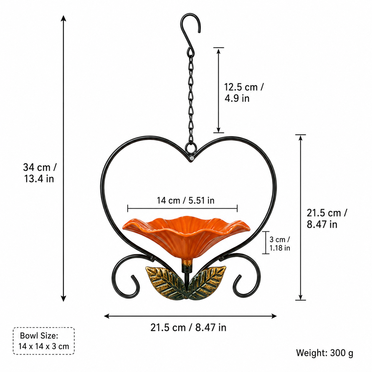Heart-Shaped Hanging Bird Feeder, Metal Flower Bird Feeder with Chain Hook, Decorative Outdoor Bird Seed Tray for Garden Patio Yard Balcony, Gift for Bird Lovers