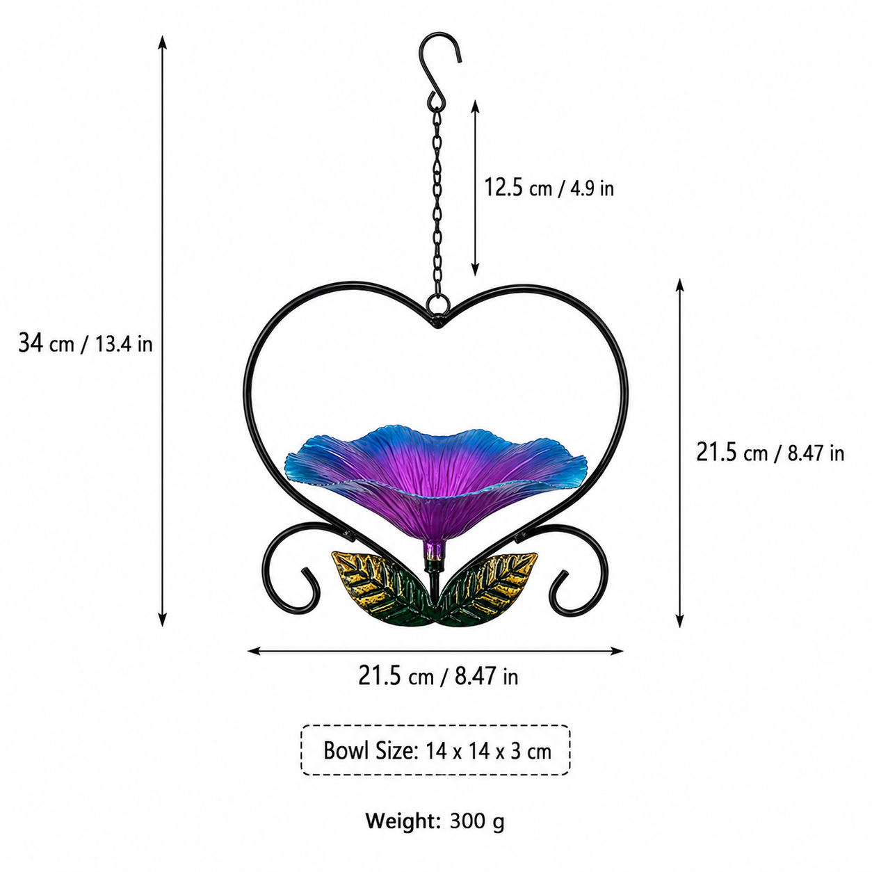 Heart-Shaped Hanging Bird Feeder, Metal Flower Bird Feeder with Chain Hook, Decorative Outdoor Bird Seed Tray for Garden Patio Yard Balcony, Gift for Bird Lovers