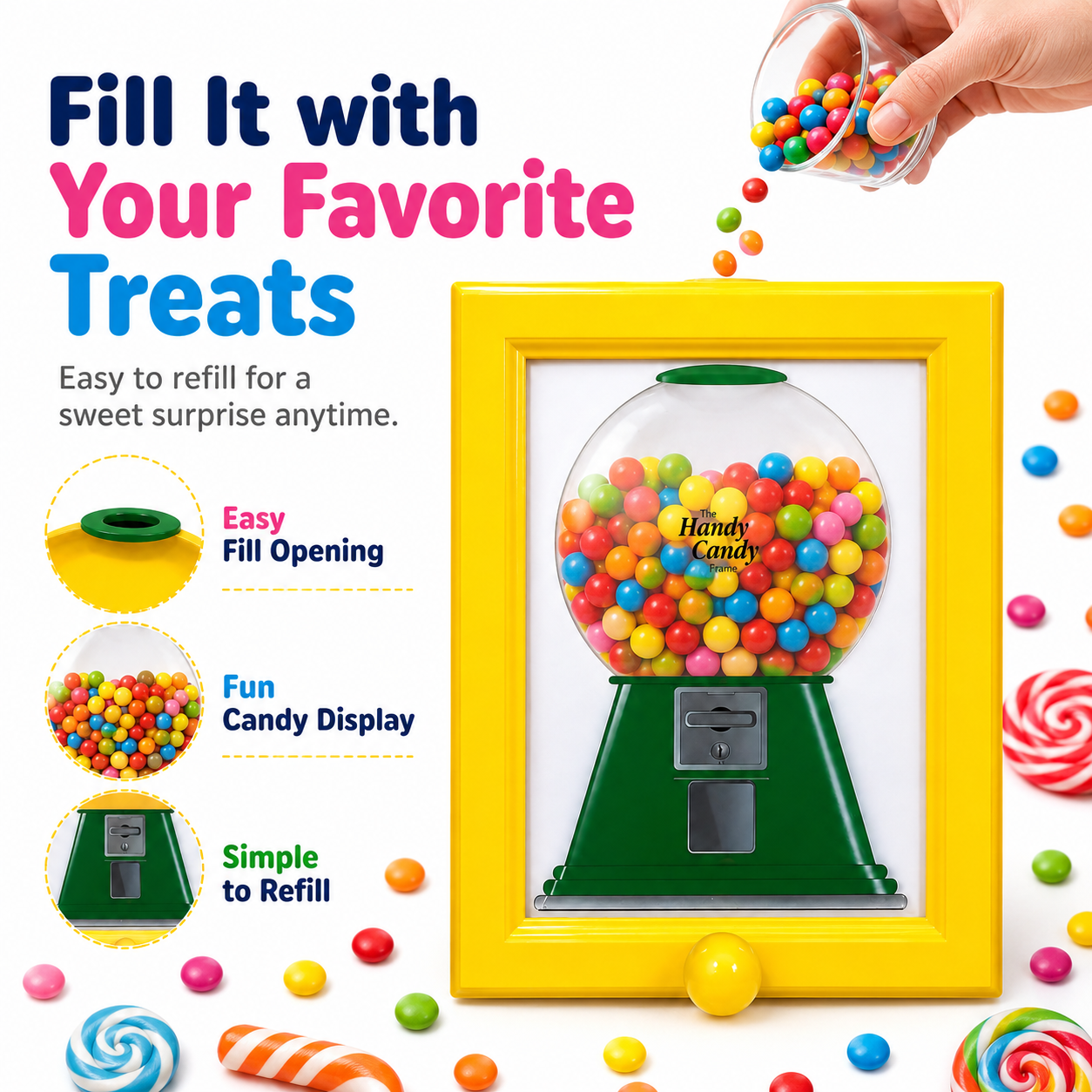 Candy Machine Treat Frame, Fillable Candy Dispenser Frame for Kids Room, Kitchen, Playroom, Party Candy Bar & Home Décor