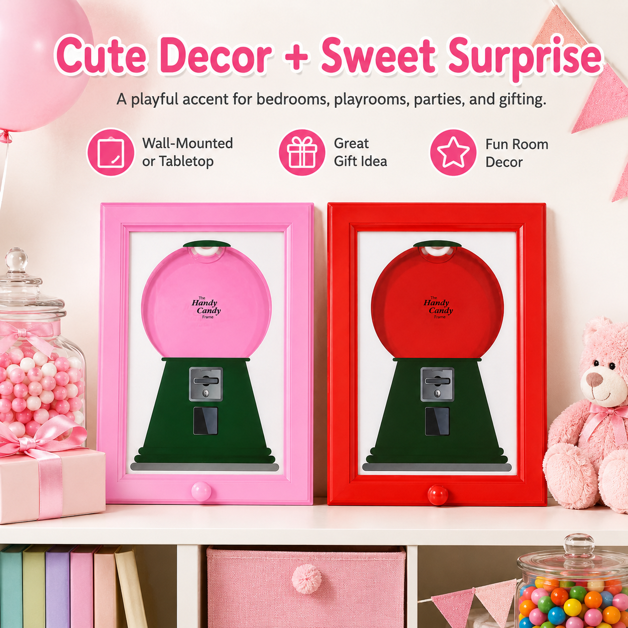 Candy Machine Treat Frame, Fillable Candy Dispenser Frame for Kids Room, Kitchen, Playroom, Party Candy Bar & Home Décor