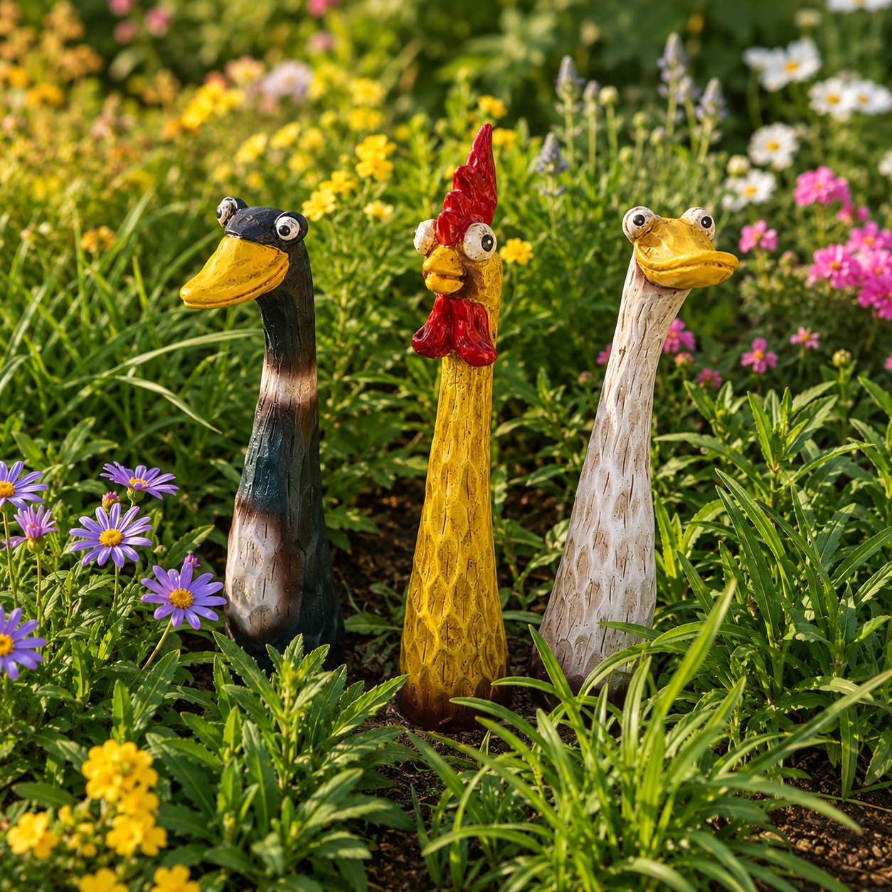 Funny Long Neck Garden Animal Stakes, Whimsical Chicken Duck Goose Yard Decorations for Lawn, Garden, Patio & Outdoor Décor