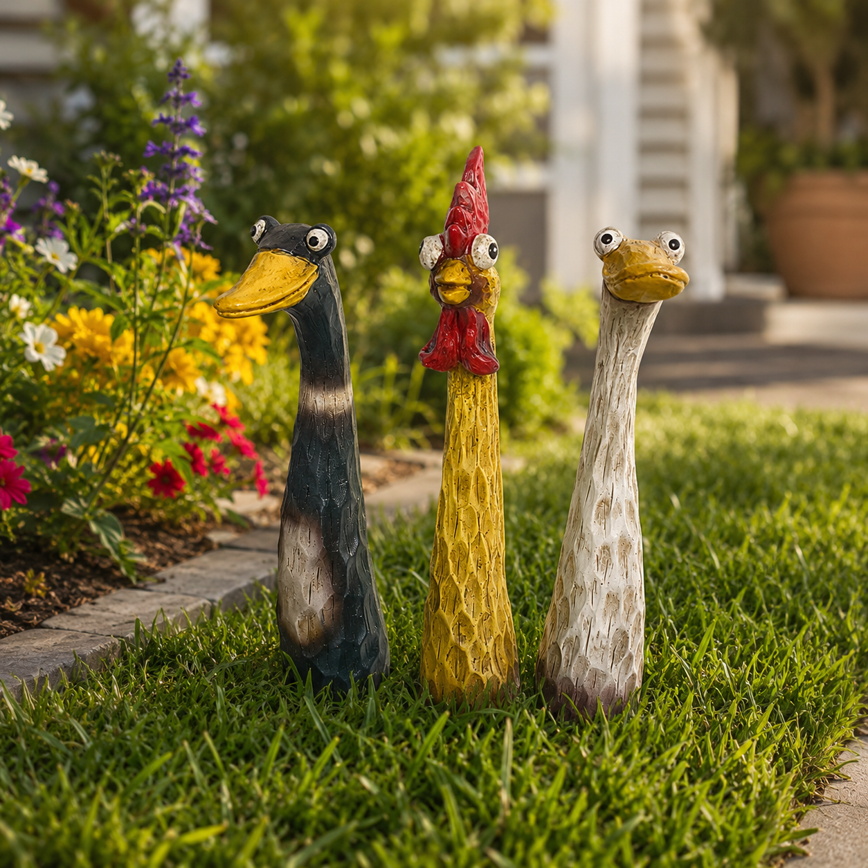 Funny Long Neck Garden Animal Stakes, Whimsical Chicken Duck Goose Yard Decorations for Lawn, Garden, Patio & Outdoor Décor