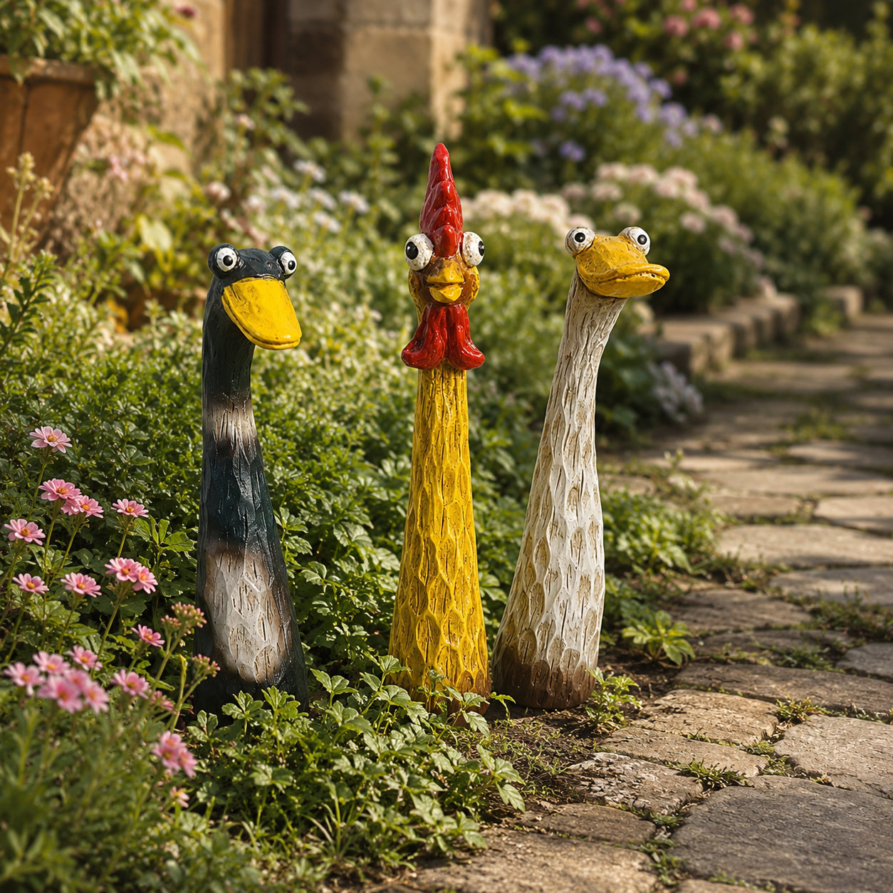 Funny Long Neck Garden Animal Stakes, Whimsical Chicken Duck Goose Yard Decorations for Lawn, Garden, Patio & Outdoor Décor