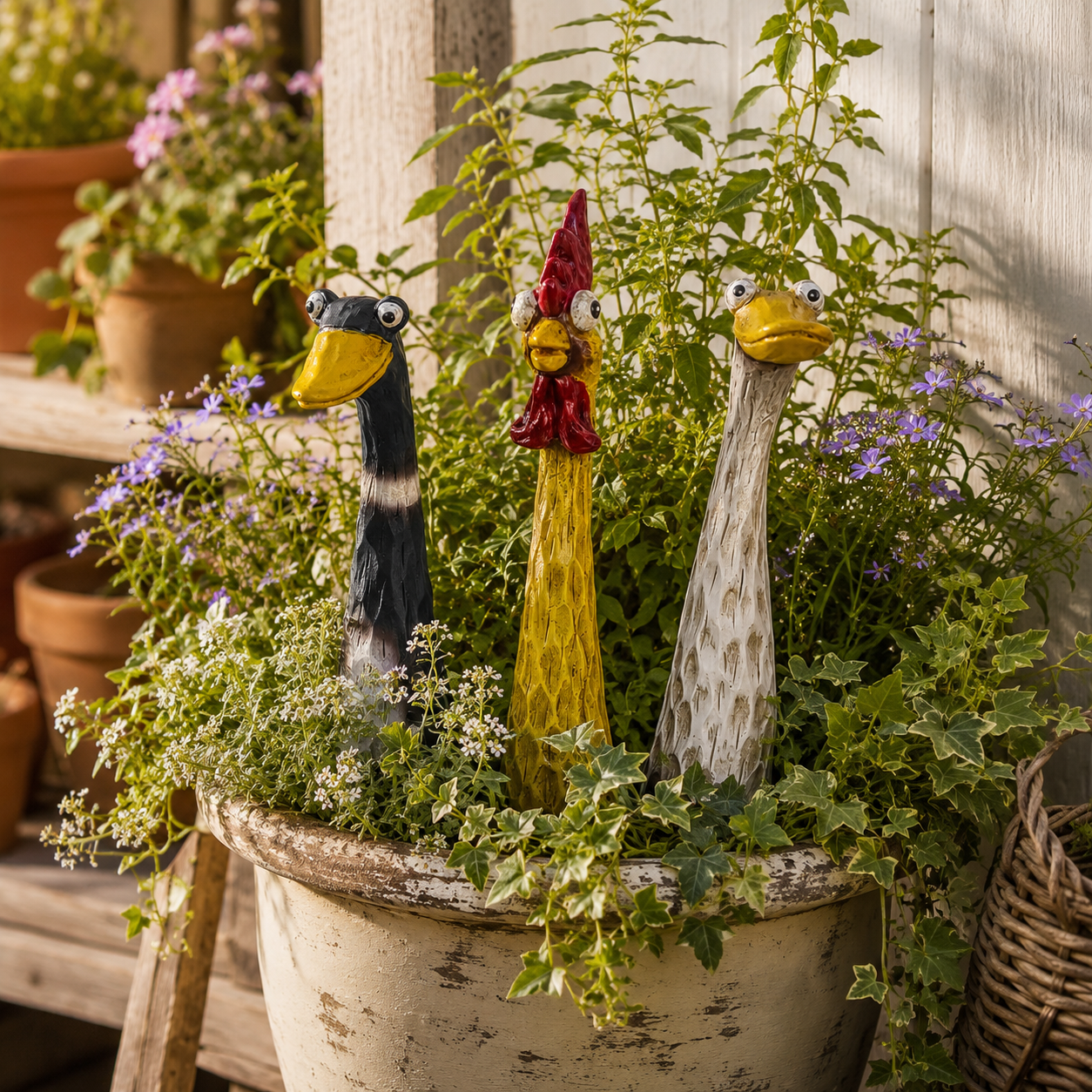Funny Long Neck Garden Animal Stakes, Whimsical Chicken Duck Goose Yard Decorations for Lawn, Garden, Patio & Outdoor Décor