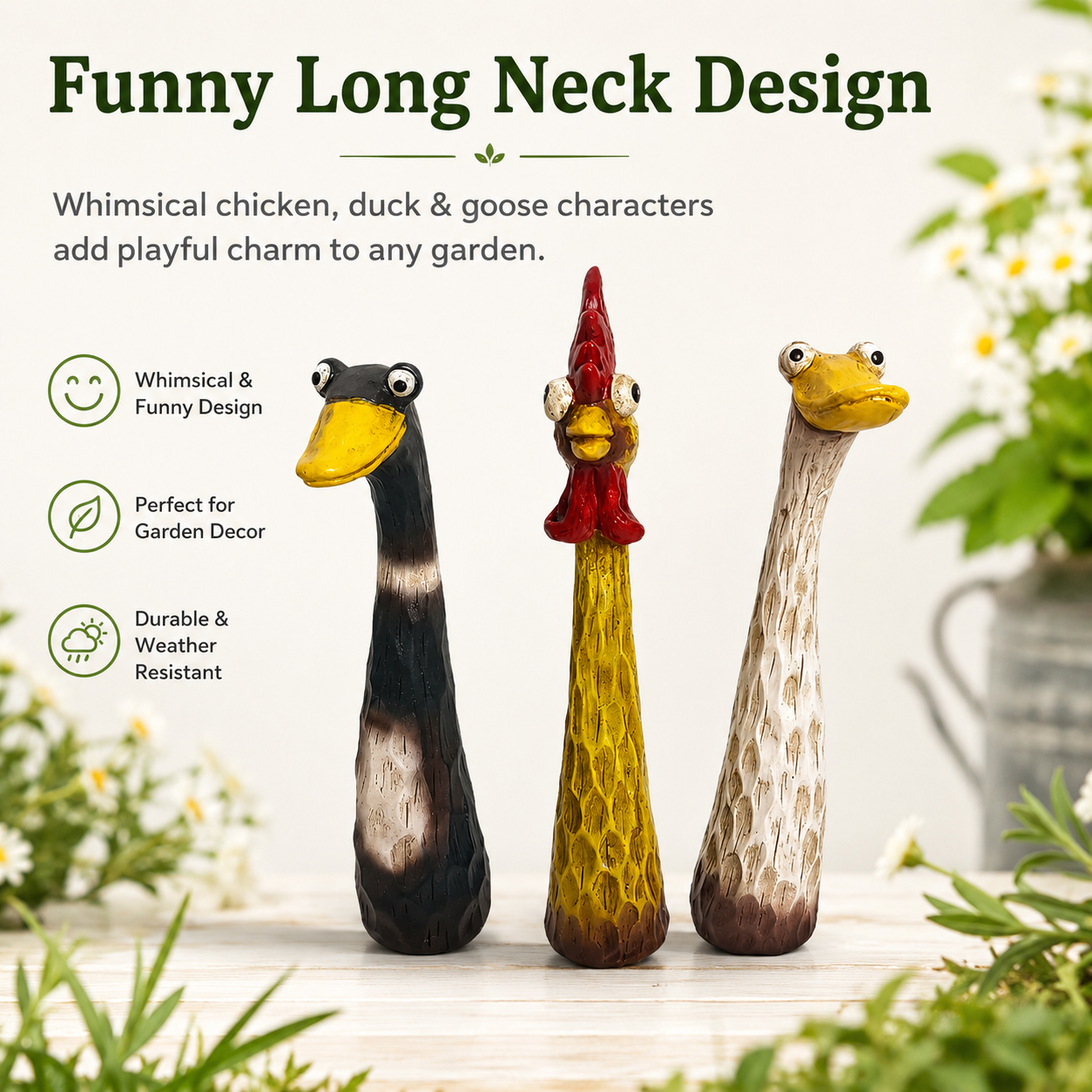 Funny Long Neck Garden Animal Stakes, Whimsical Chicken Duck Goose Yard Decorations for Lawn, Garden, Patio & Outdoor Décor