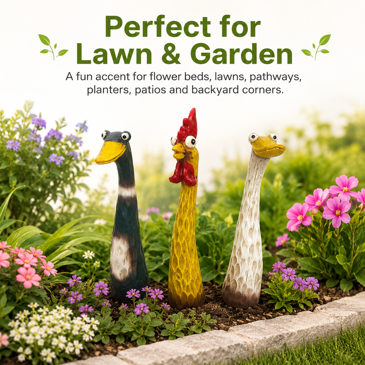 Funny Long Neck Garden Animal Stakes, Whimsical Chicken Duck Goose Yard Decorations for Lawn, Garden, Patio & Outdoor Décor