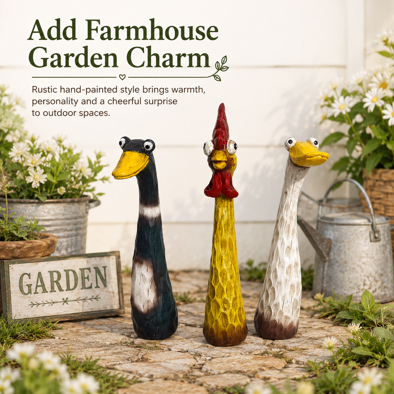 Funny Long Neck Garden Animal Stakes, Whimsical Chicken Duck Goose Yard Decorations for Lawn, Garden, Patio & Outdoor Décor