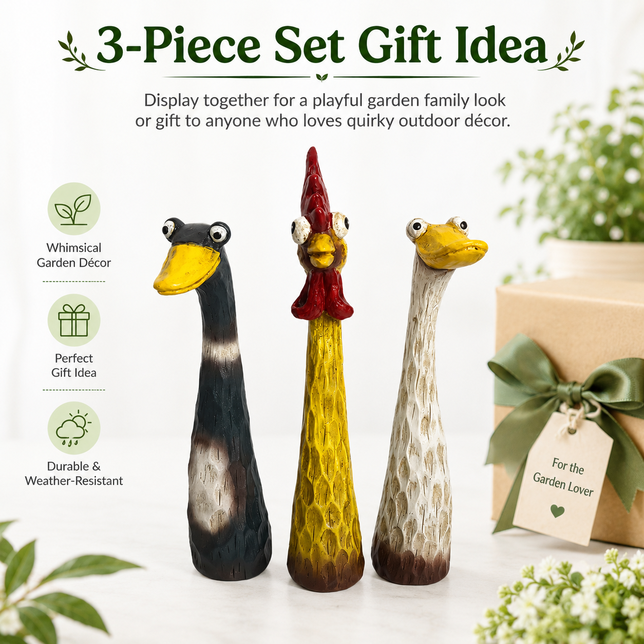 Funny Long Neck Garden Animal Stakes, Whimsical Chicken Duck Goose Yard Decorations for Lawn, Garden, Patio & Outdoor Décor