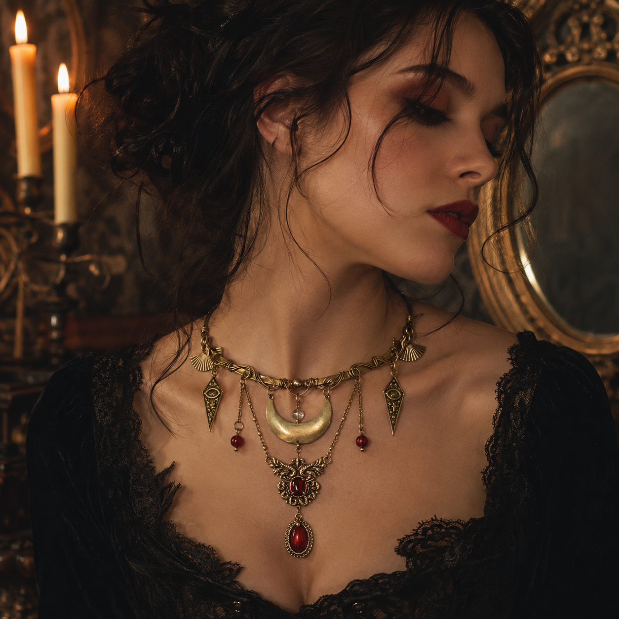 ✨ Vintage Celestial Choker Necklace, Antique Gold Moon & Crystal Statement Collar Necklace, Boho Gothic Jewelry for Women, 2 Mystical Styles