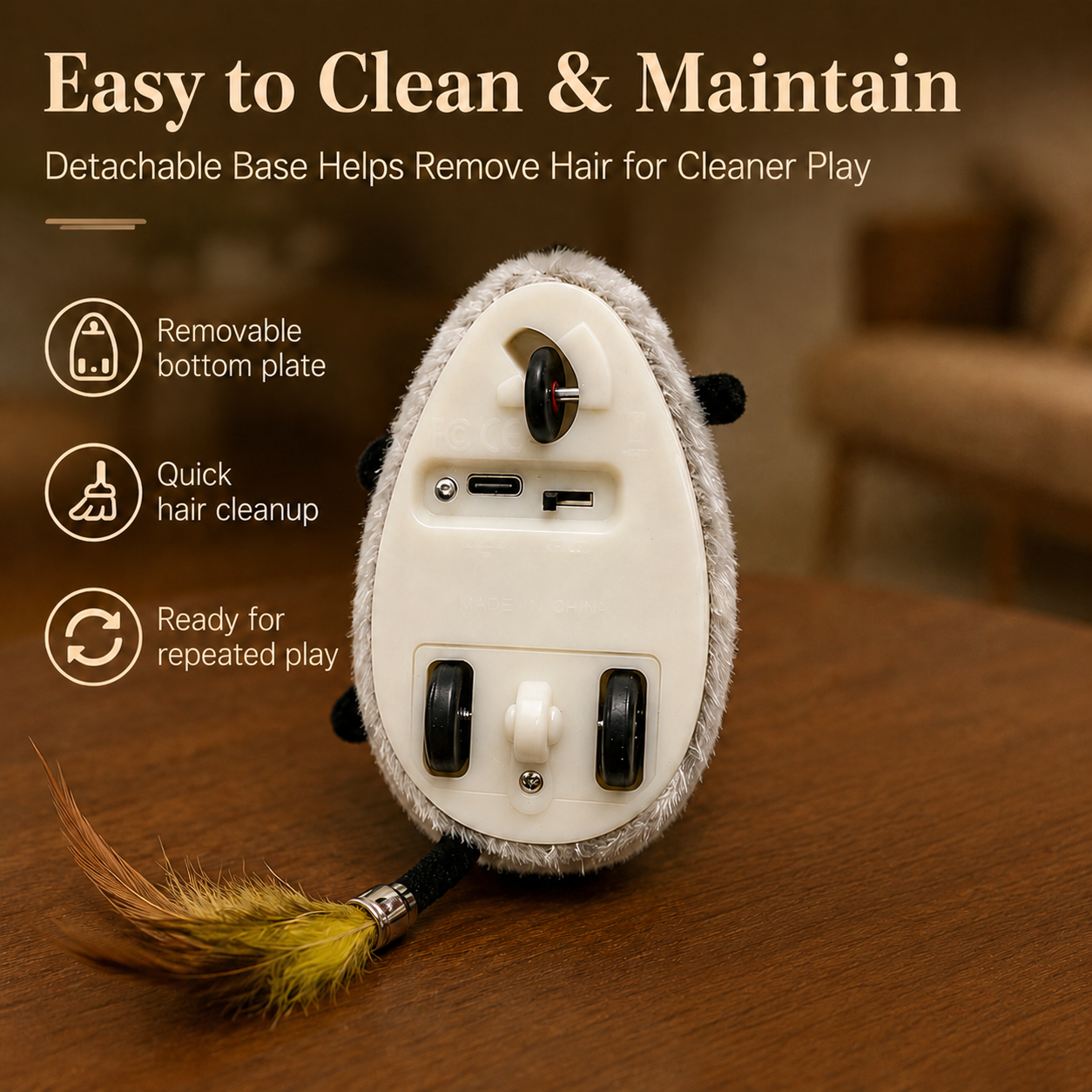 🐭 Rechargeable Remote Control Plush Mouse Cat Toy – 2.4G Interactive Electric Chase Toy with Feather Tail for Indoor Cats & Kittens