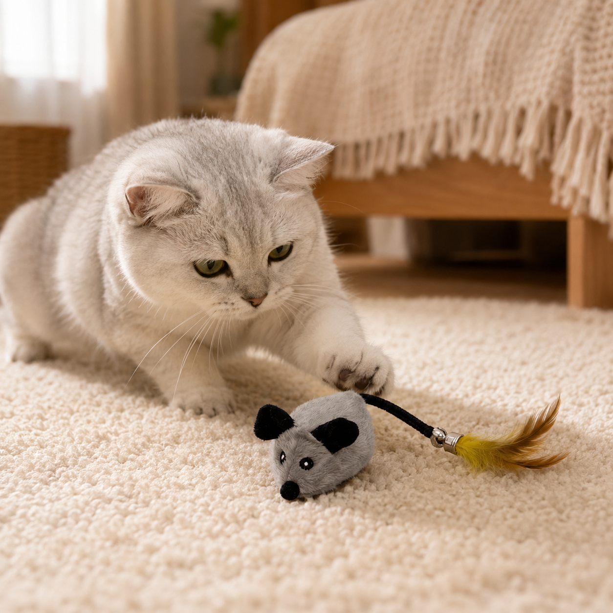 🐭 Rechargeable Remote Control Plush Mouse Cat Toy – 2.4G Interactive Electric Chase Toy with Feather Tail for Indoor Cats & Kittens