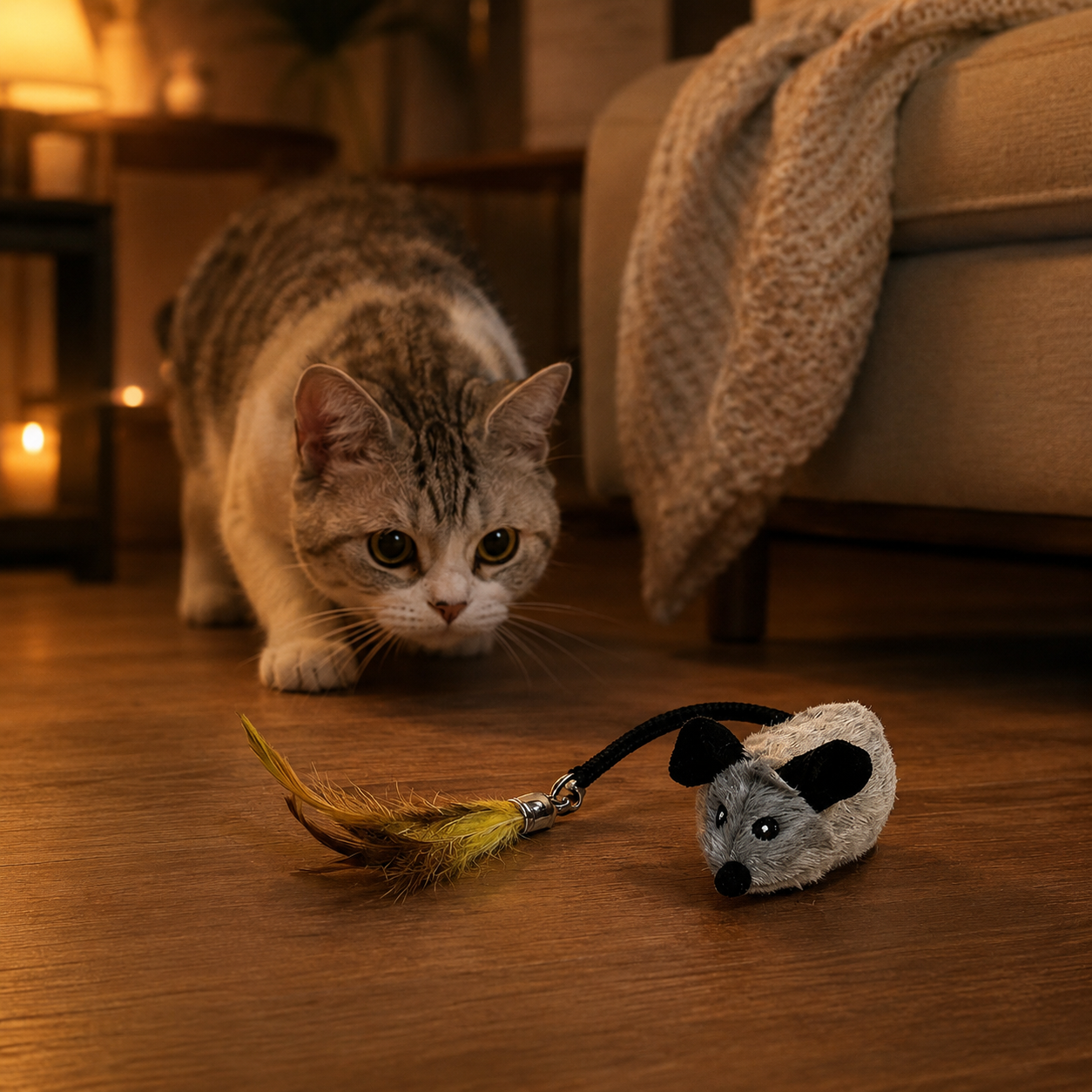 🐭 Rechargeable Remote Control Plush Mouse Cat Toy – 2.4G Interactive Electric Chase Toy with Feather Tail for Indoor Cats & Kittens