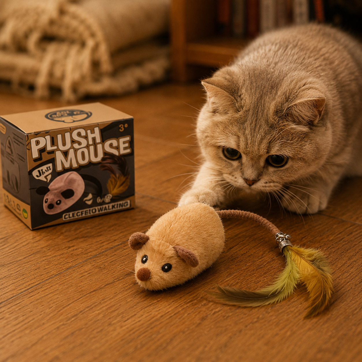 🐭 Rechargeable Remote Control Plush Mouse Cat Toy – 2.4G Interactive Electric Chase Toy with Feather Tail for Indoor Cats & Kittens