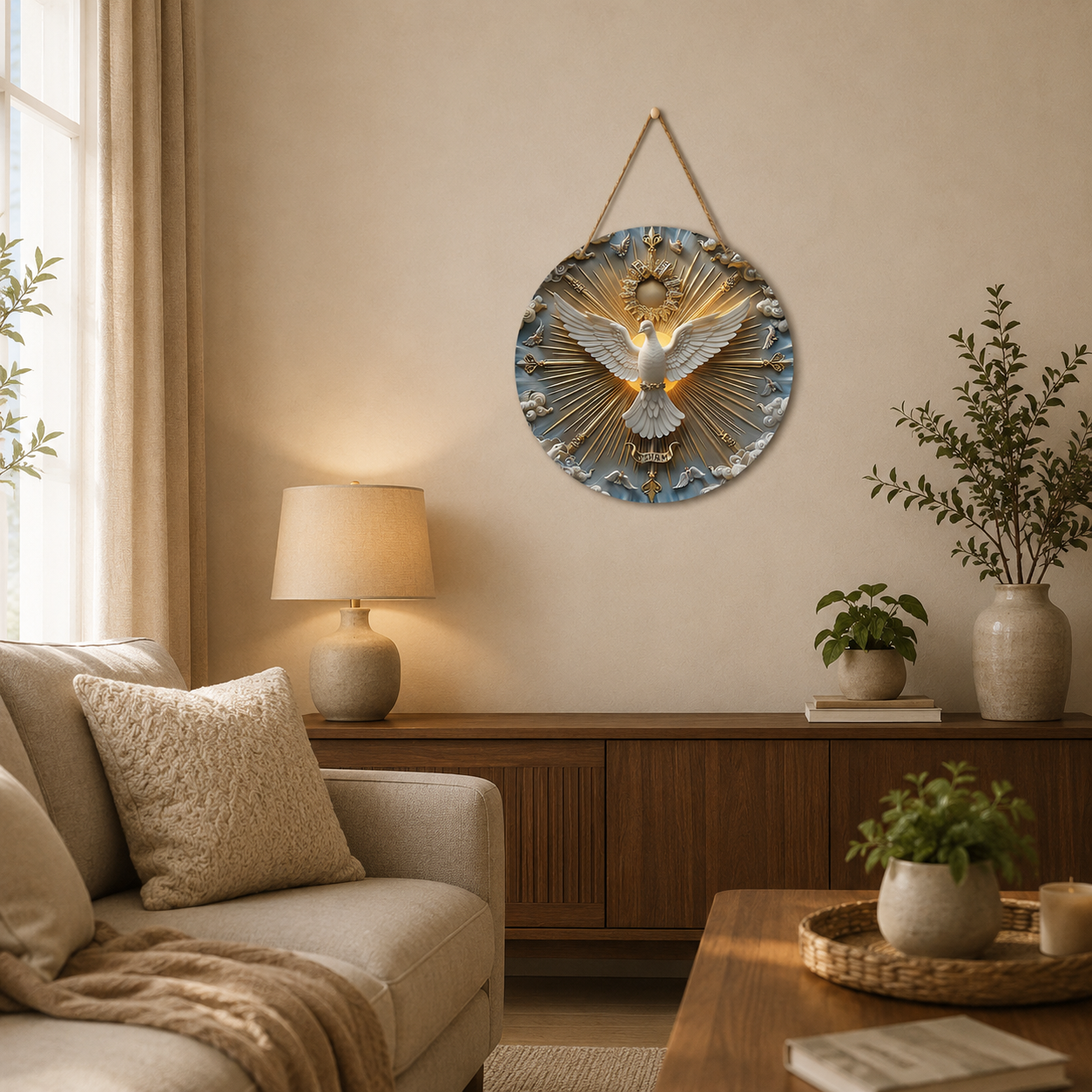 🕊 Dove of Peace Wall Art – Symbolic Blessing Decor with Golden Sunburst Design for Home, Prayer Room & Meaningful Gifts