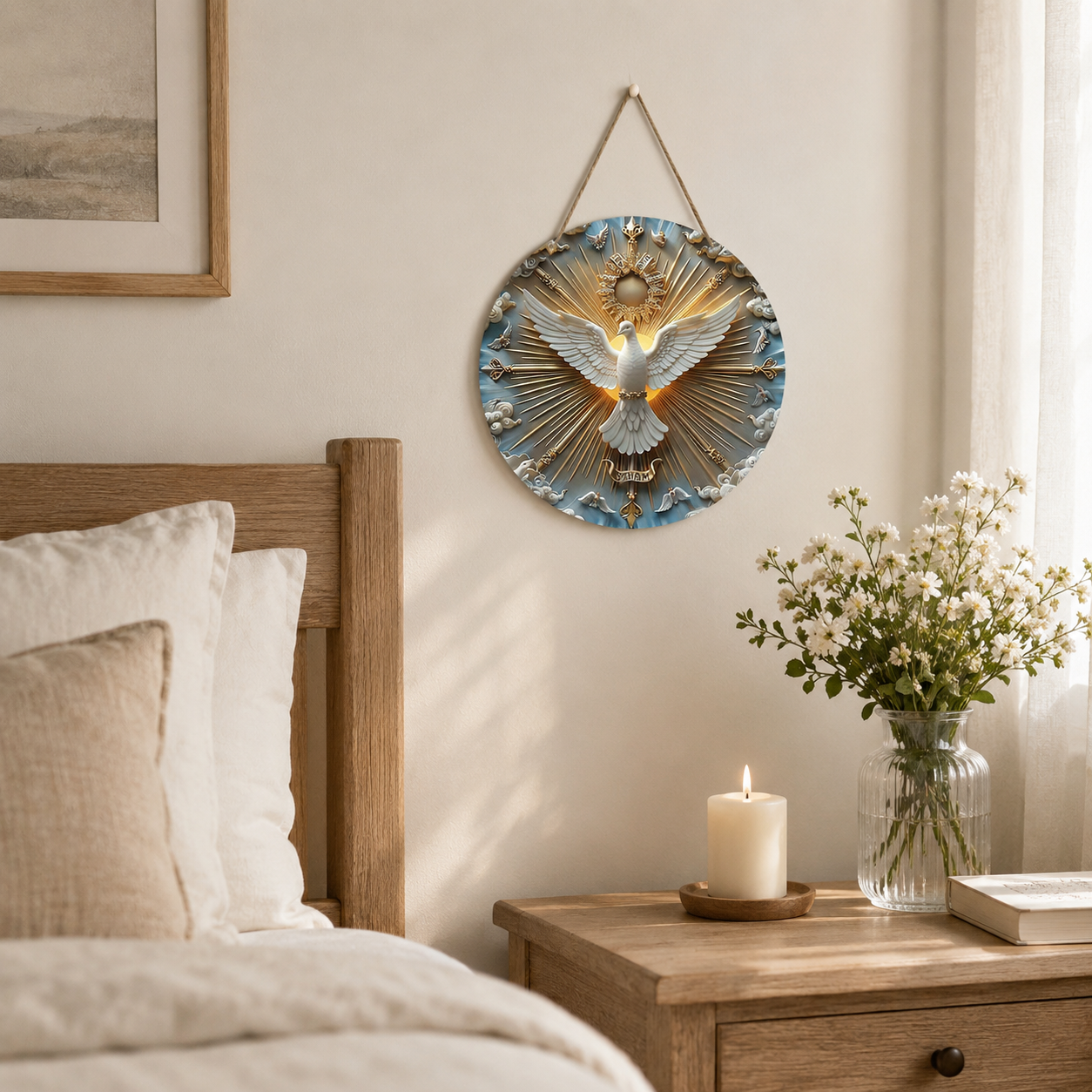 🕊 Dove of Peace Wall Art – Symbolic Blessing Decor with Golden Sunburst Design for Home, Prayer Room & Meaningful Gifts
