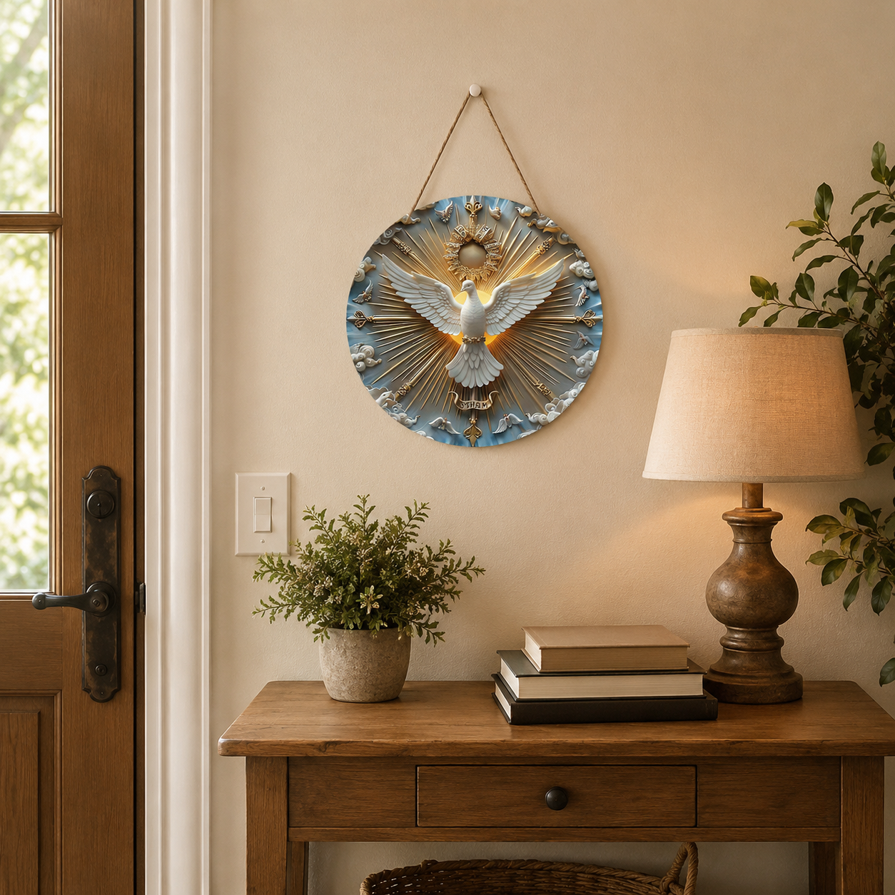 🕊 Dove of Peace Wall Art – Symbolic Blessing Decor with Golden Sunburst Design for Home, Prayer Room & Meaningful Gifts