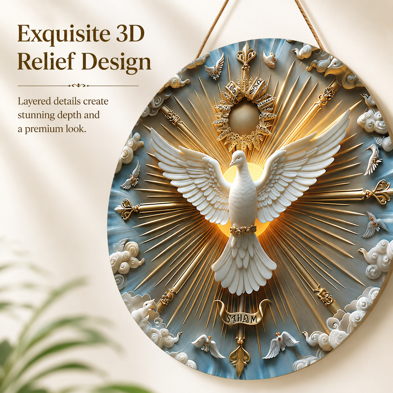 🕊 Dove of Peace Wall Art – Symbolic Blessing Decor with Golden Sunburst Design for Home, Prayer Room & Meaningful Gifts