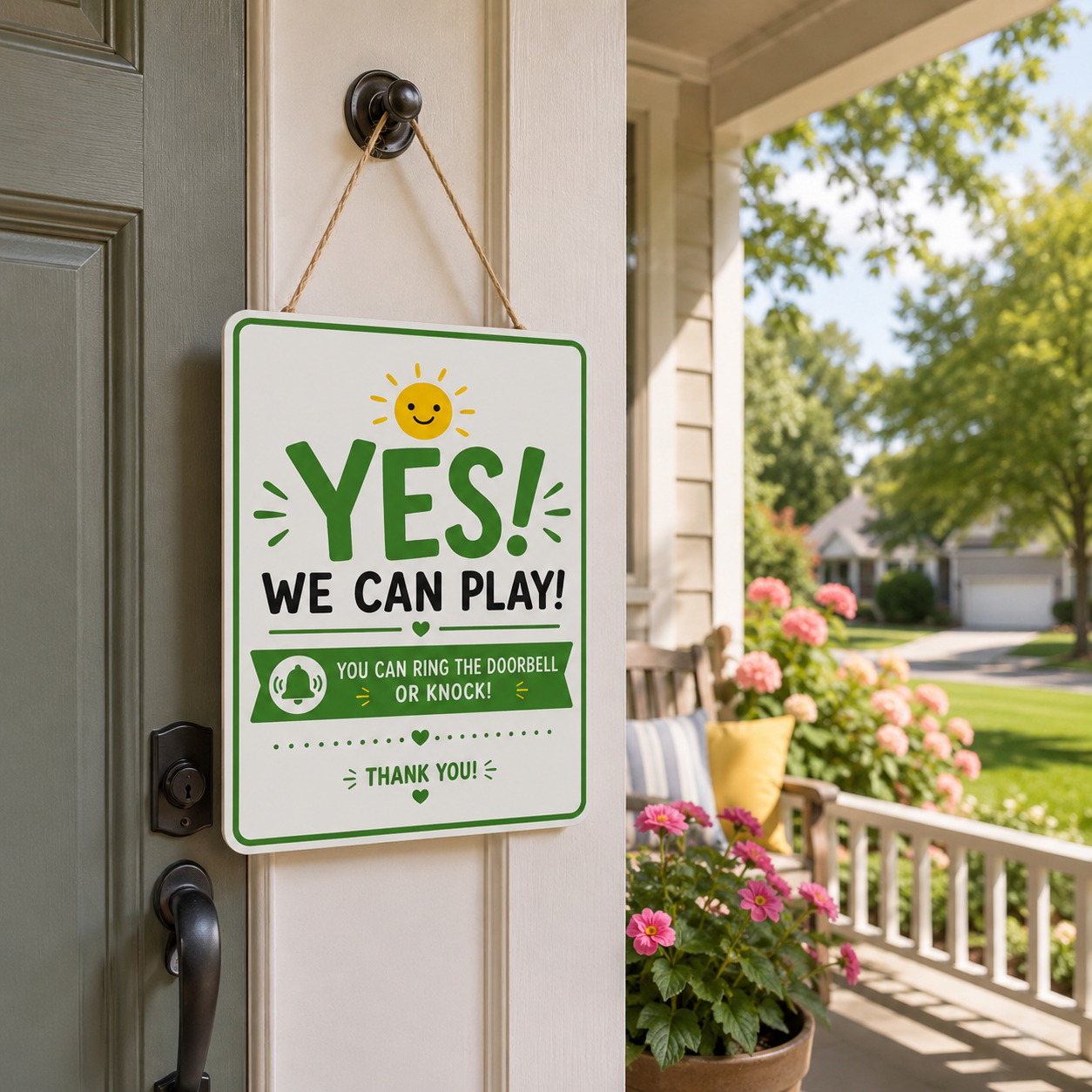 Double-Sided Reversible Playtime Door Sign, YES/NO We Can Play Door Sign for Kids, Iron Quiet Time & Playdate Hanging Sign for Front Door, Porch, Yard, Family Home