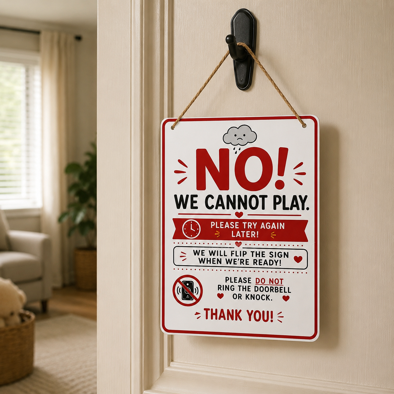 Double-Sided Reversible Playtime Door Sign, YES/NO We Can Play Door Sign for Kids, Iron Quiet Time & Playdate Hanging Sign for Front Door, Porch, Yard, Family Home