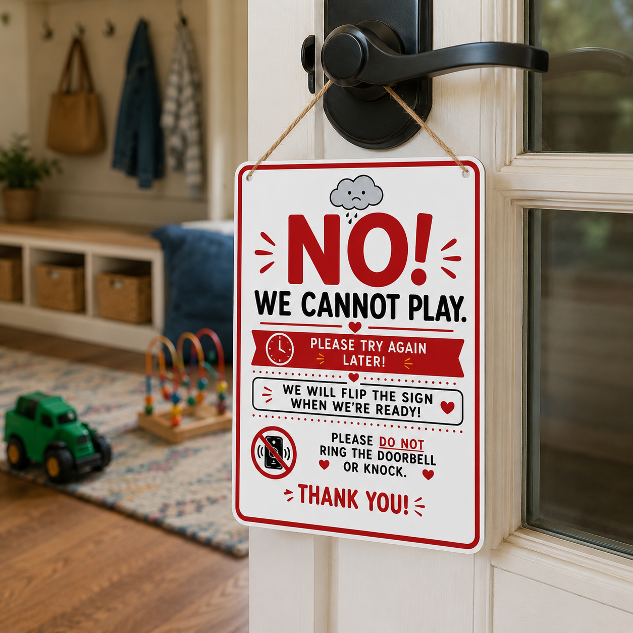 Double-Sided Reversible Playtime Door Sign, YES/NO We Can Play Door Sign for Kids, Iron Quiet Time & Playdate Hanging Sign for Front Door, Porch, Yard, Family Home