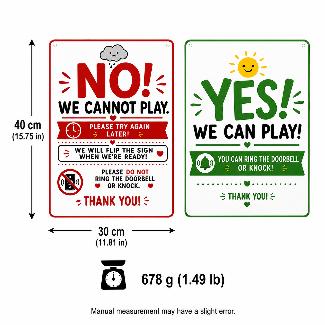 Double-Sided Reversible Playtime Door Sign, YES/NO We Can Play Door Sign for Kids, Iron Quiet Time & Playdate Hanging Sign for Front Door, Porch, Yard, Family Home