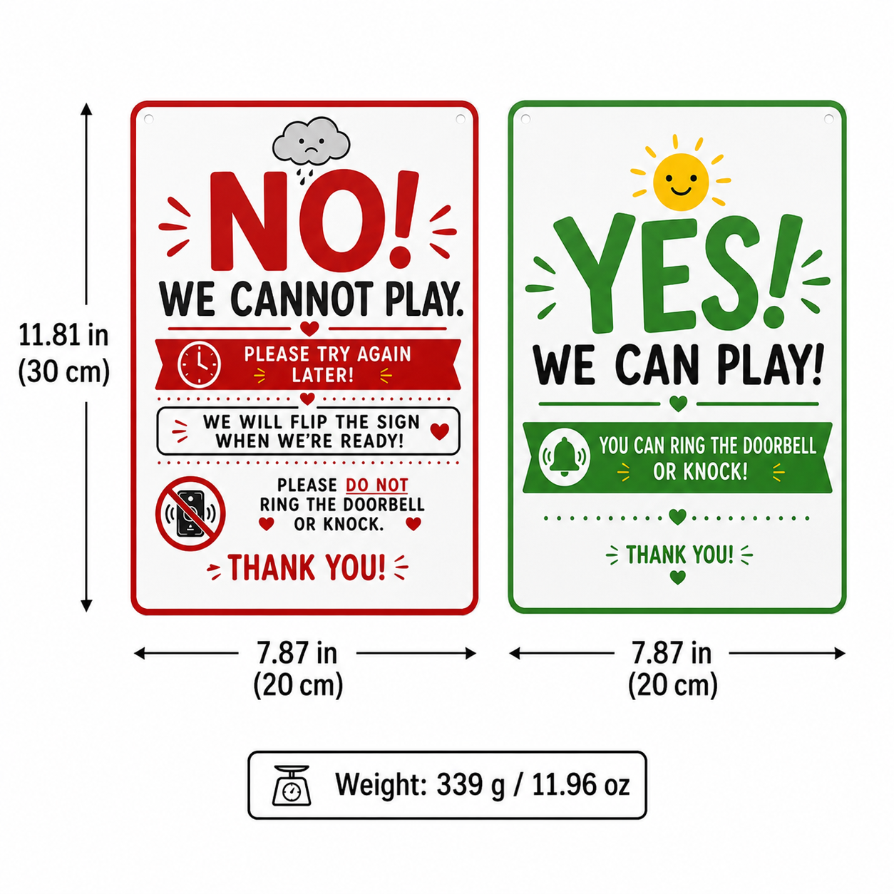 Double-Sided Reversible Playtime Door Sign, YES/NO We Can Play Door Sign for Kids, Iron Quiet Time & Playdate Hanging Sign for Front Door, Porch, Yard, Family Home