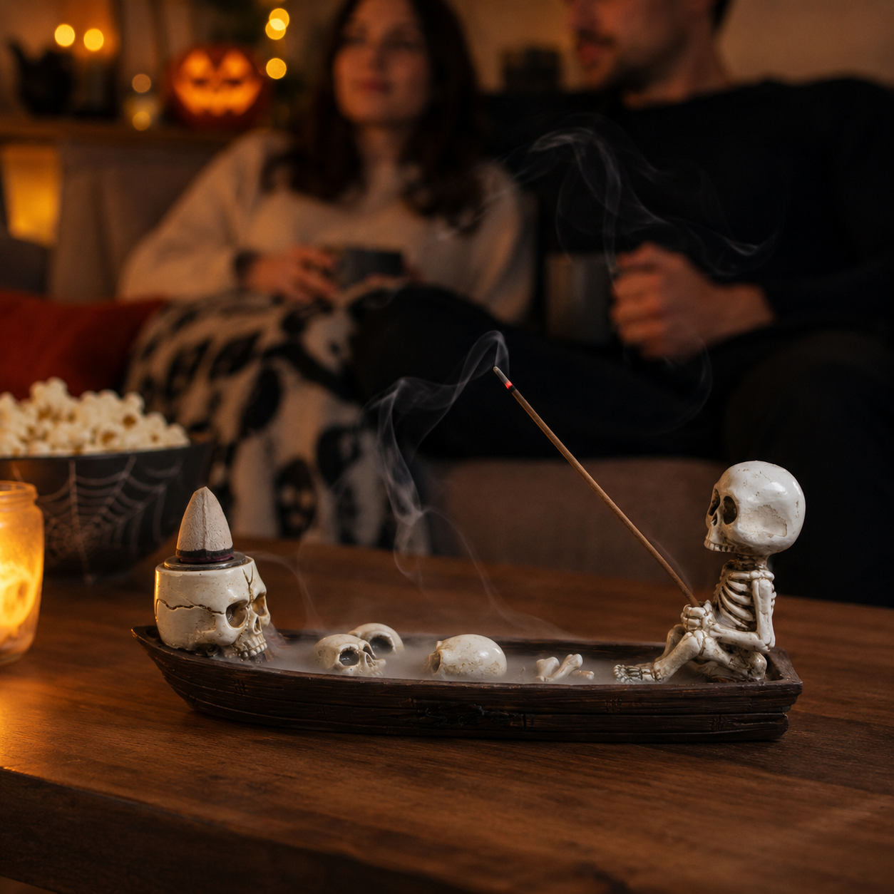 Halloween Skeleton Boat Incense Holder Set
