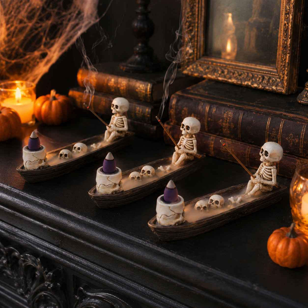 Halloween Skeleton Boat Incense Holder Set