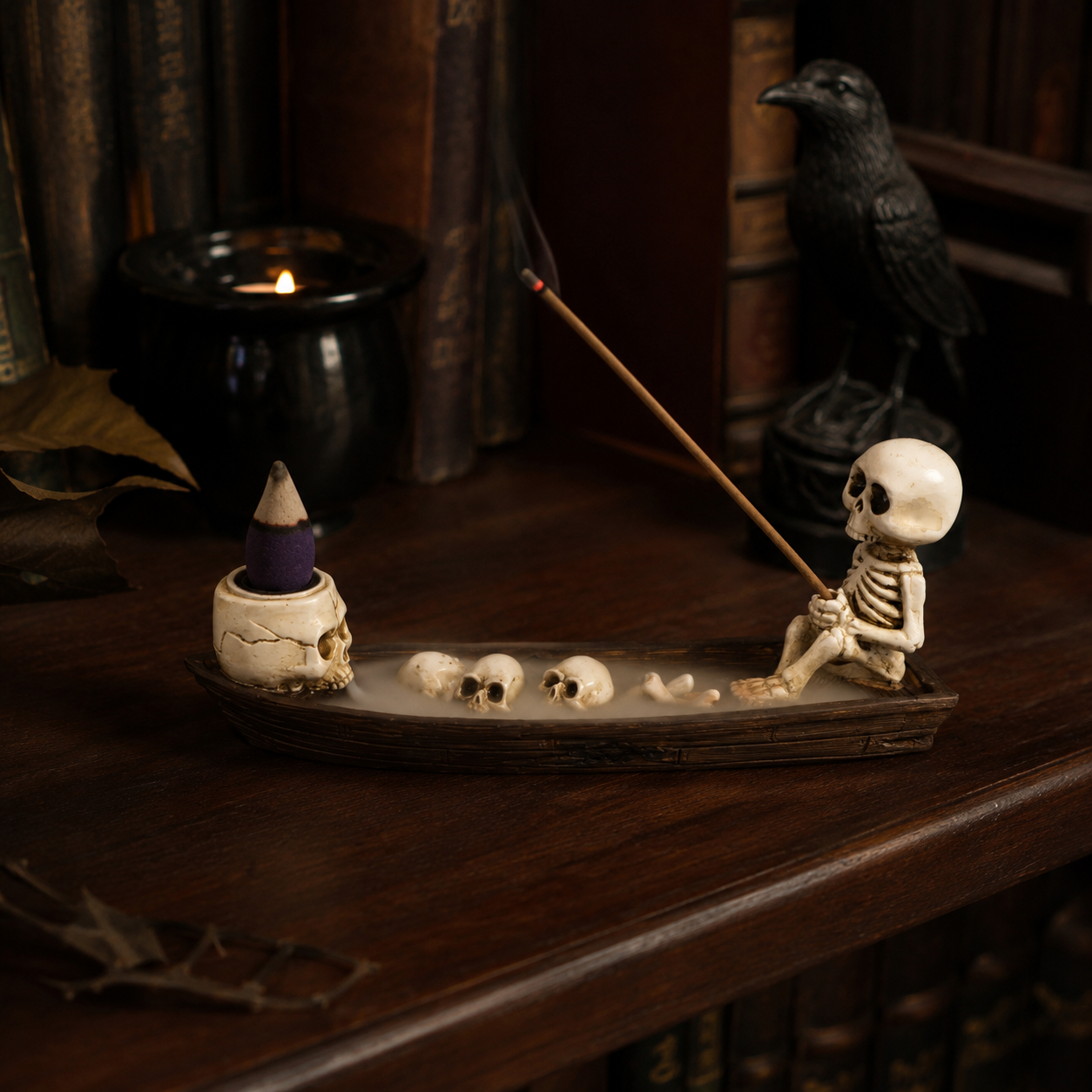 Halloween Skeleton Boat Incense Holder Set