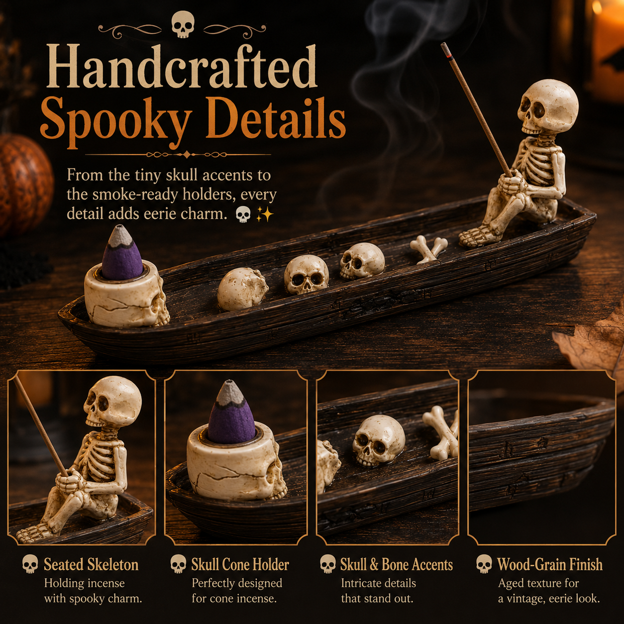 Halloween Skeleton Boat Incense Holder Set