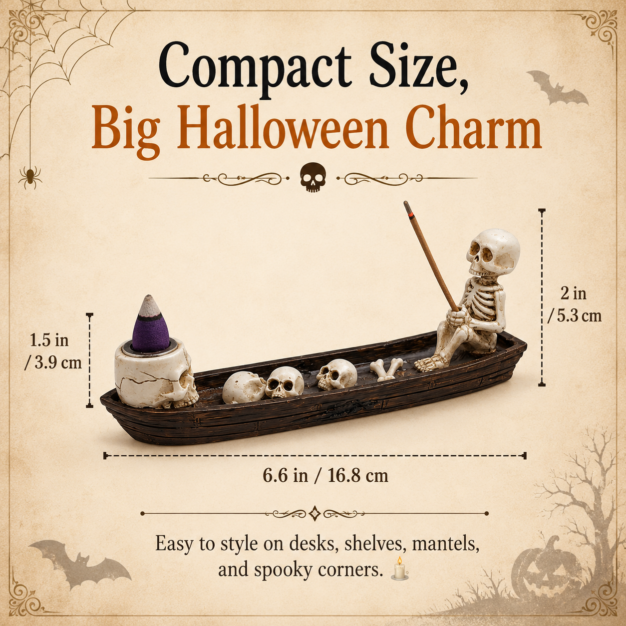 Halloween Skeleton Boat Incense Holder Set