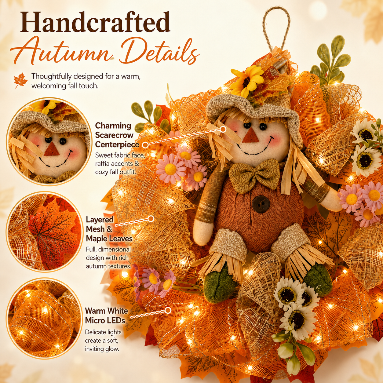 Remote-Controlled Lighted Fall Scarecrow Wreath