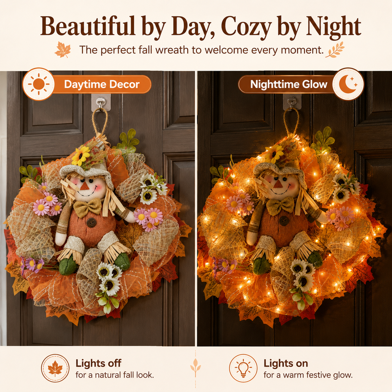 Remote-Controlled Lighted Fall Scarecrow Wreath