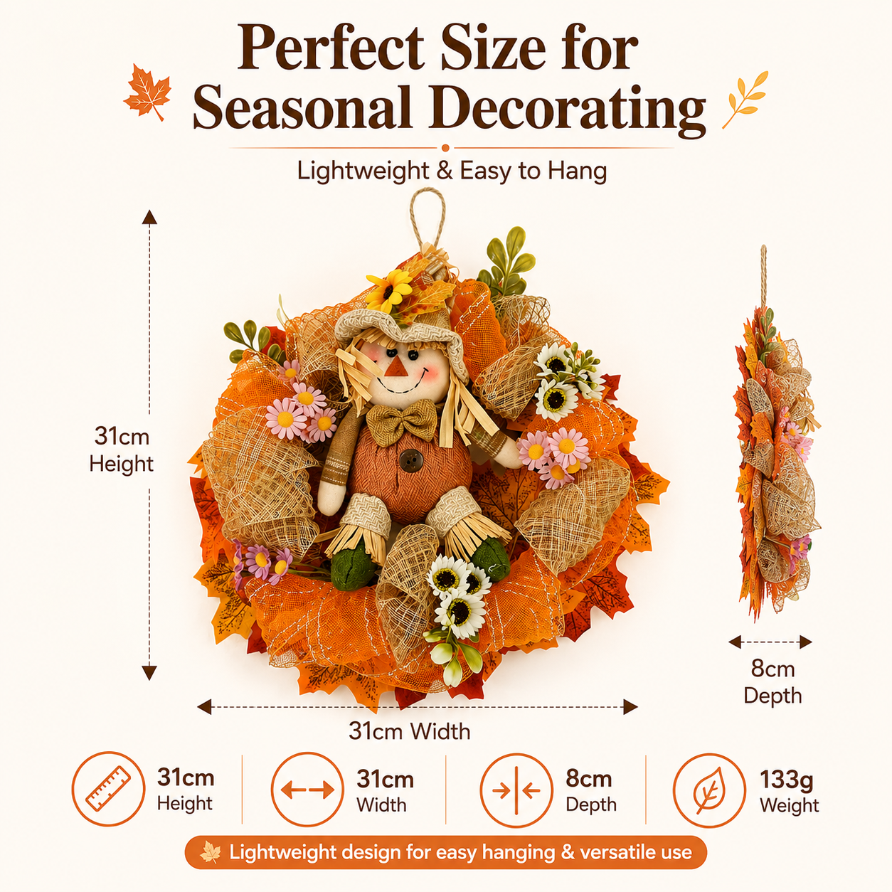 Remote-Controlled Lighted Fall Scarecrow Wreath