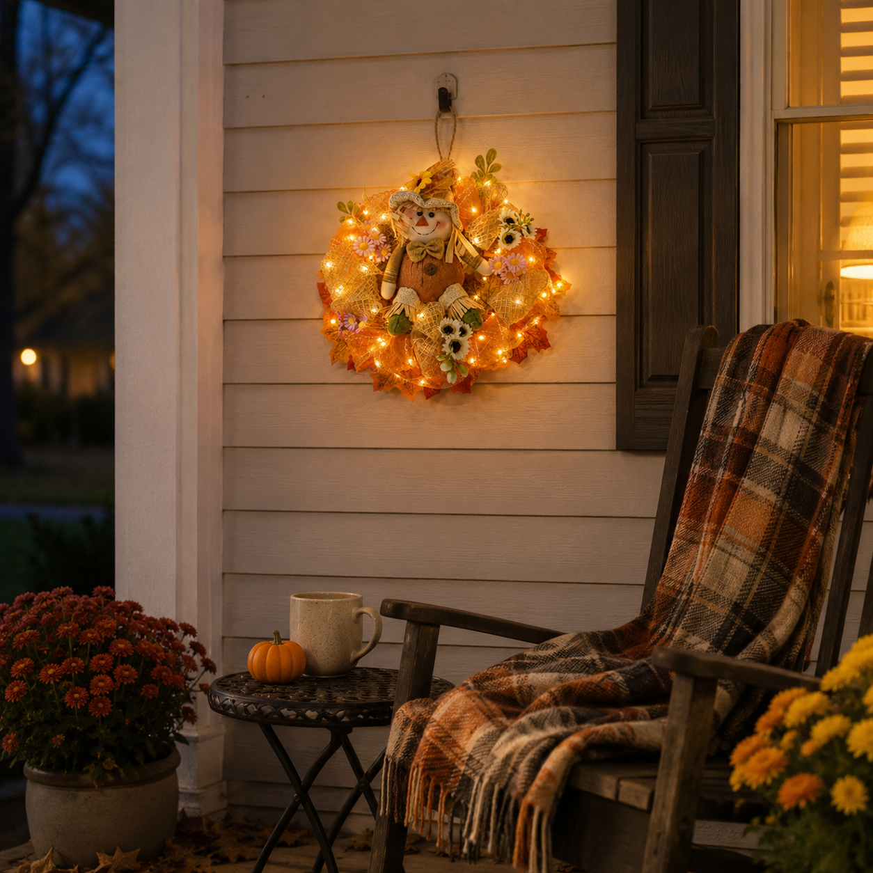 Remote-Controlled Lighted Fall Scarecrow Wreath