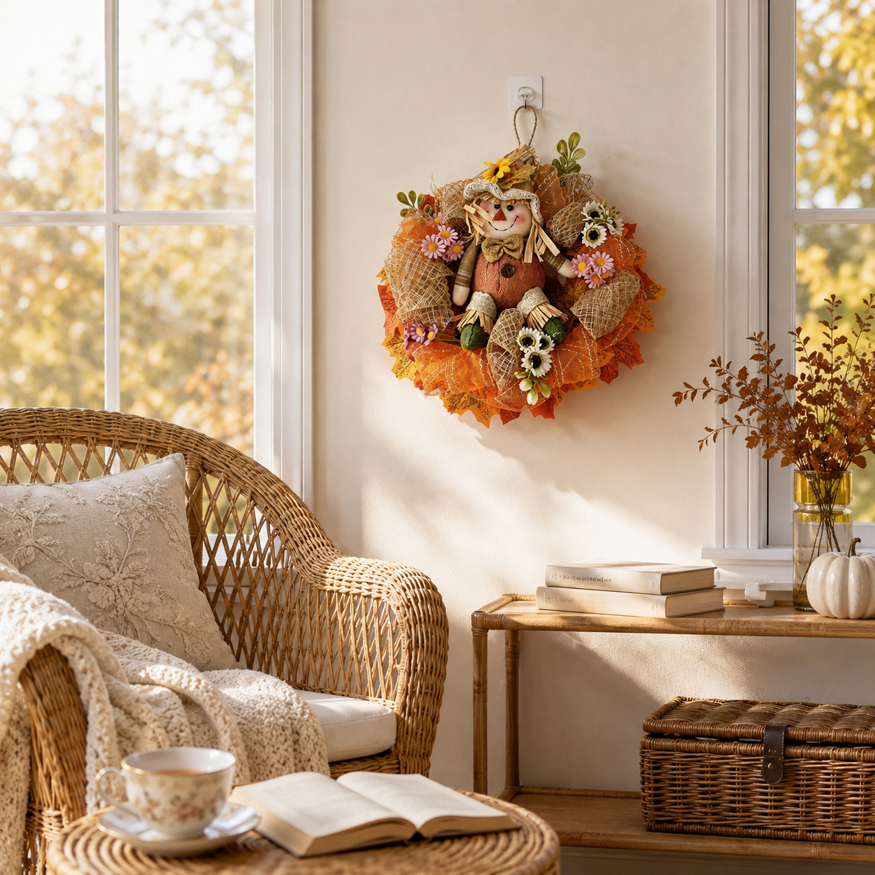 Remote-Controlled Lighted Fall Scarecrow Wreath