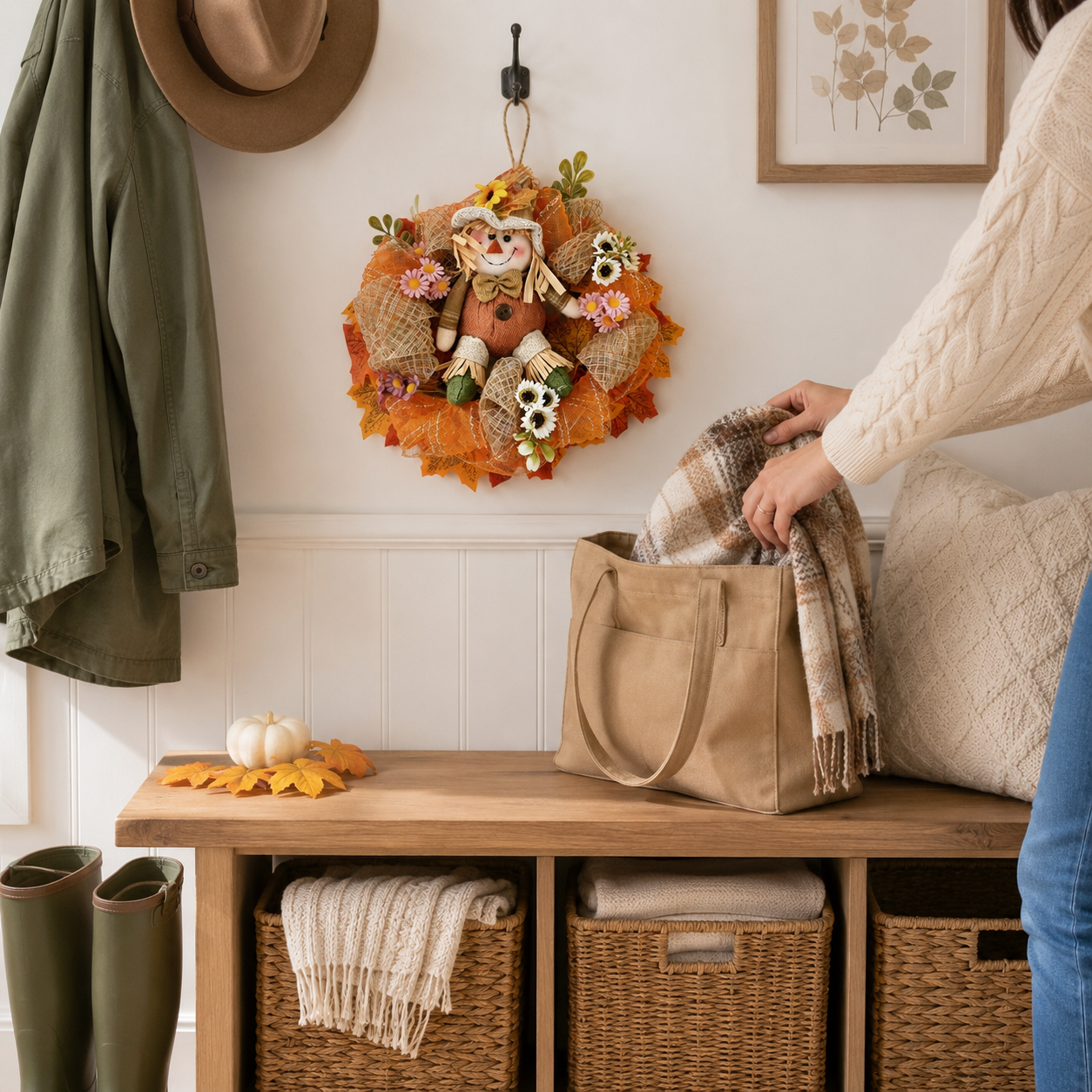 Remote-Controlled Lighted Fall Scarecrow Wreath