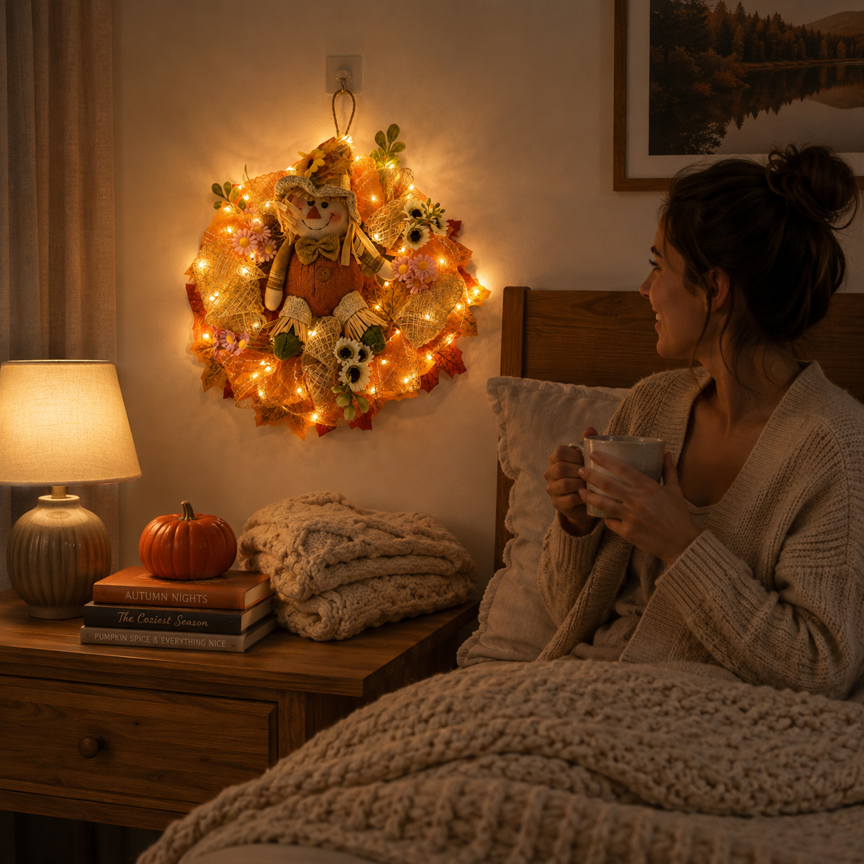 Remote-Controlled Lighted Fall Scarecrow Wreath