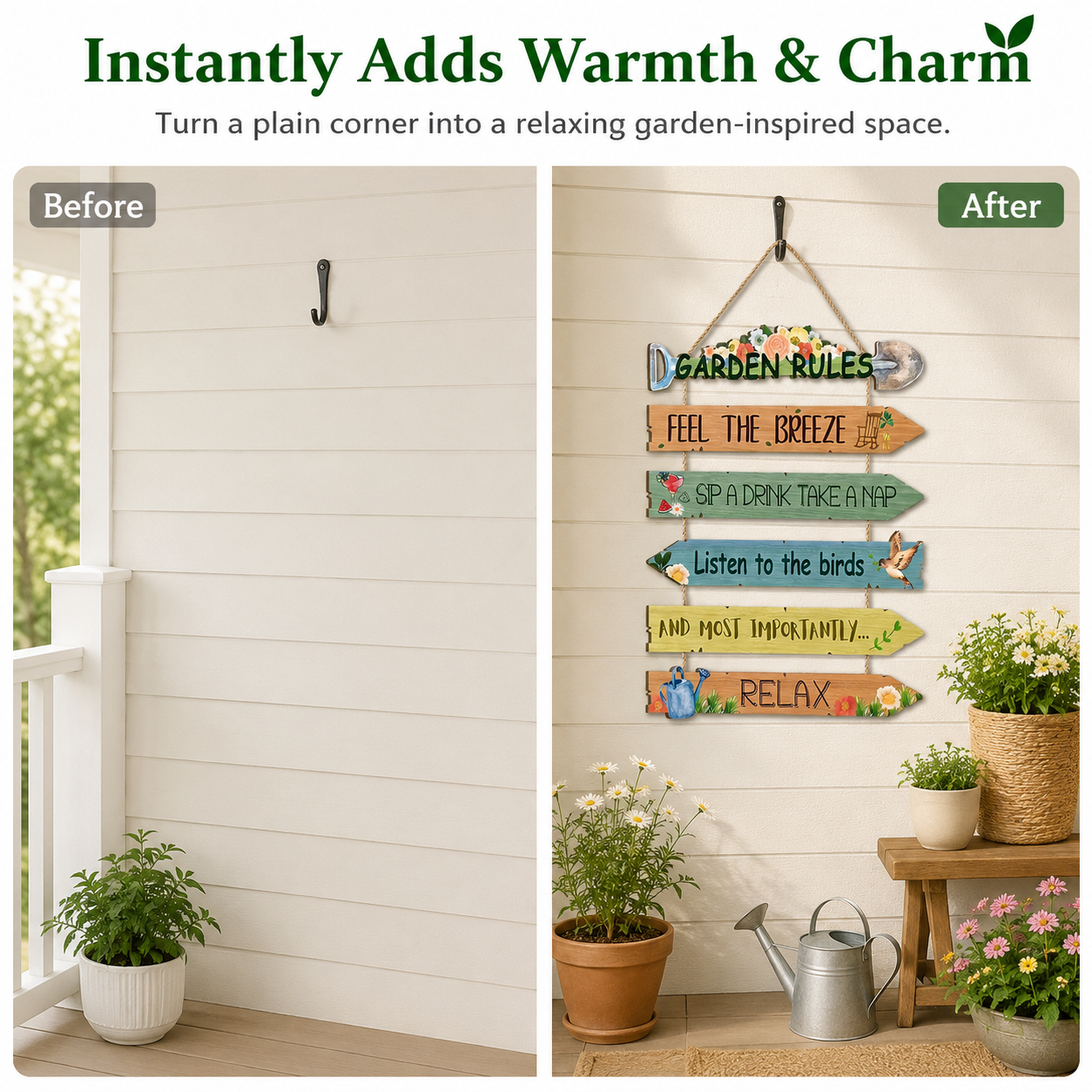 Garden Rules Wooden Hanging Sign