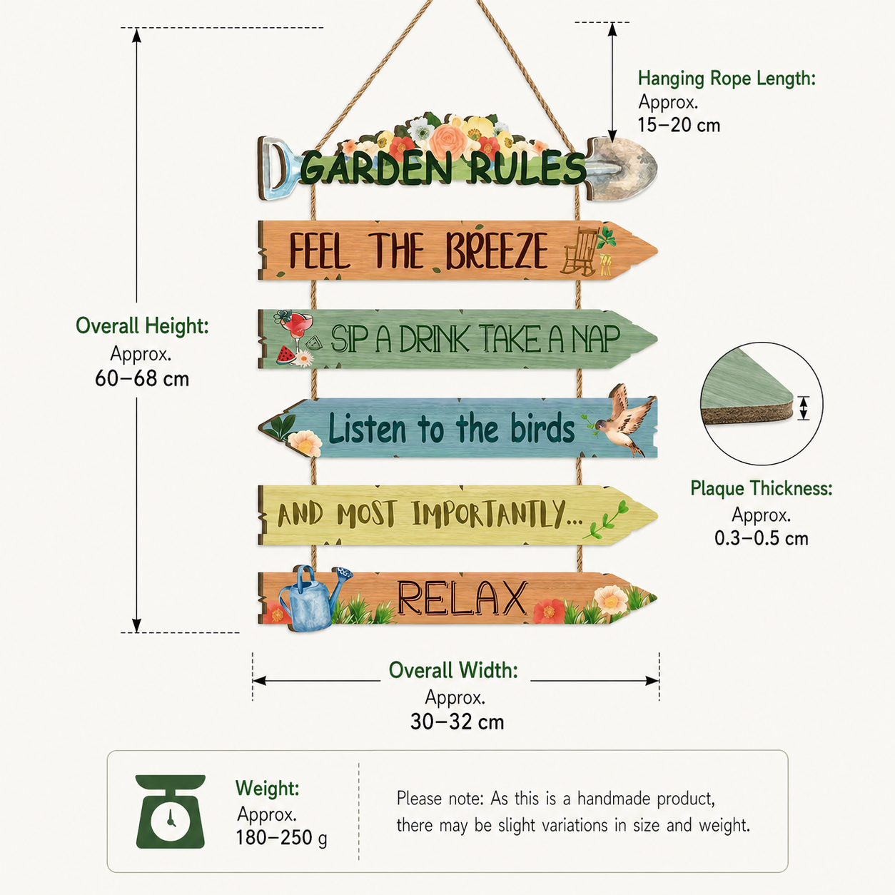 Garden Rules Wooden Hanging Sign