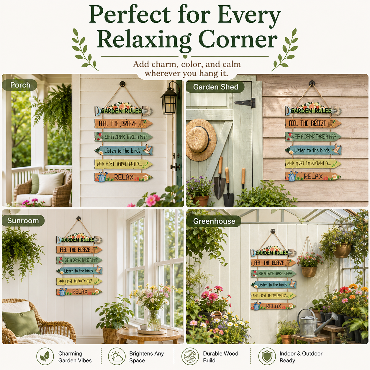 Garden Rules Wooden Hanging Sign