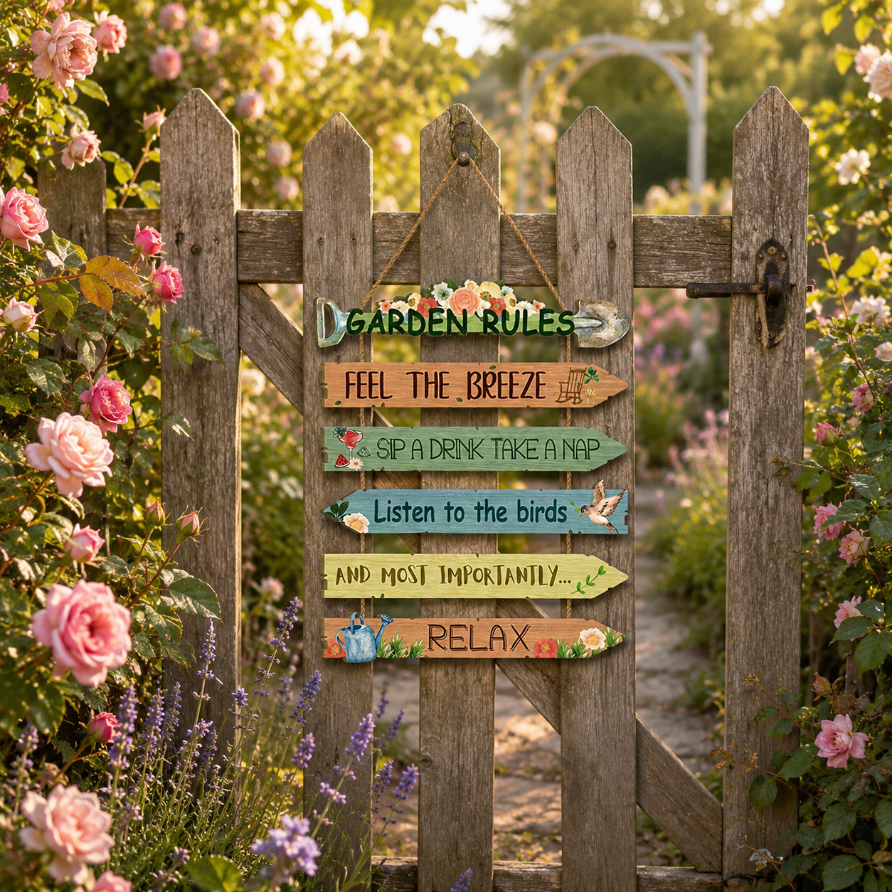 Garden Rules Wooden Hanging Sign
