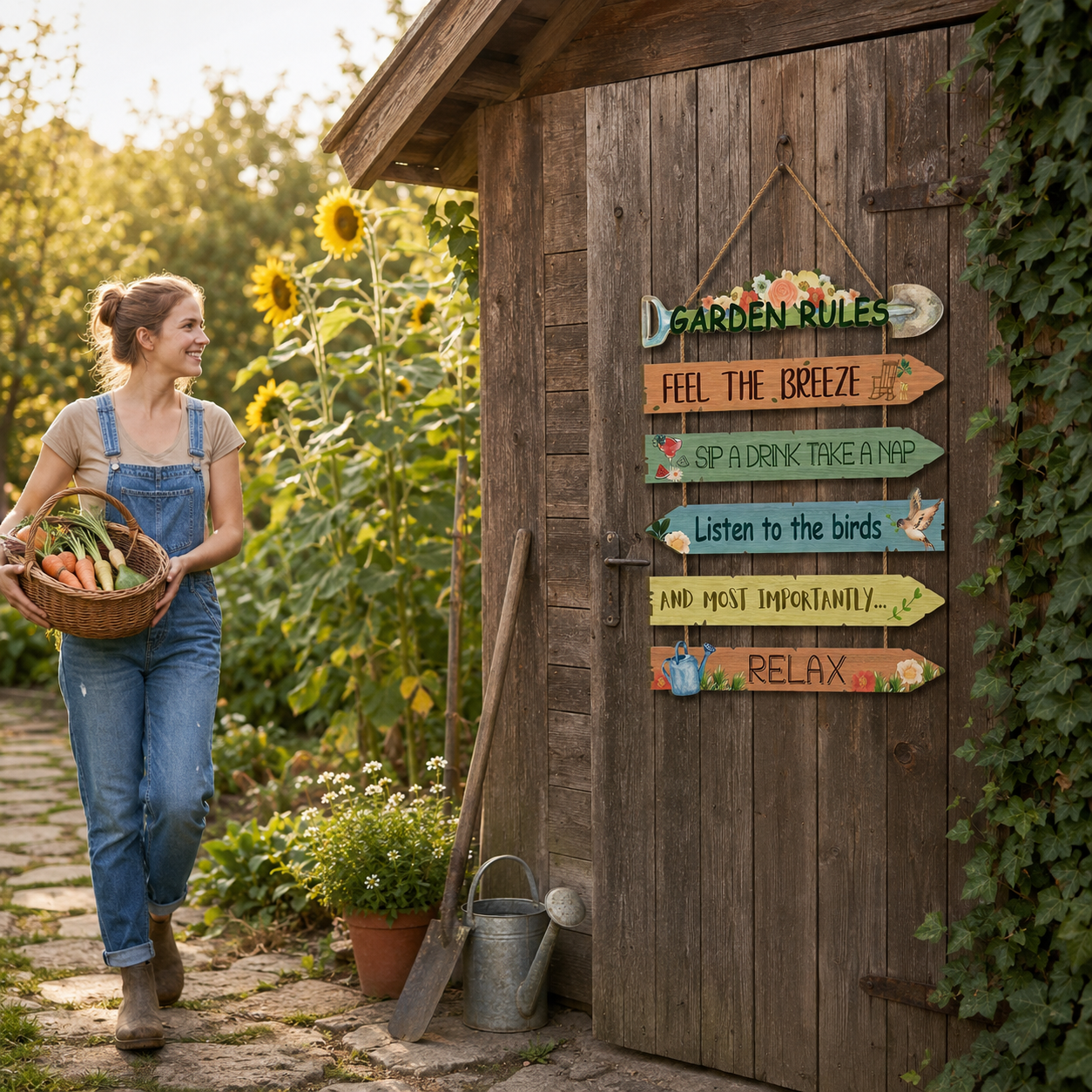 Garden Rules Wooden Hanging Sign