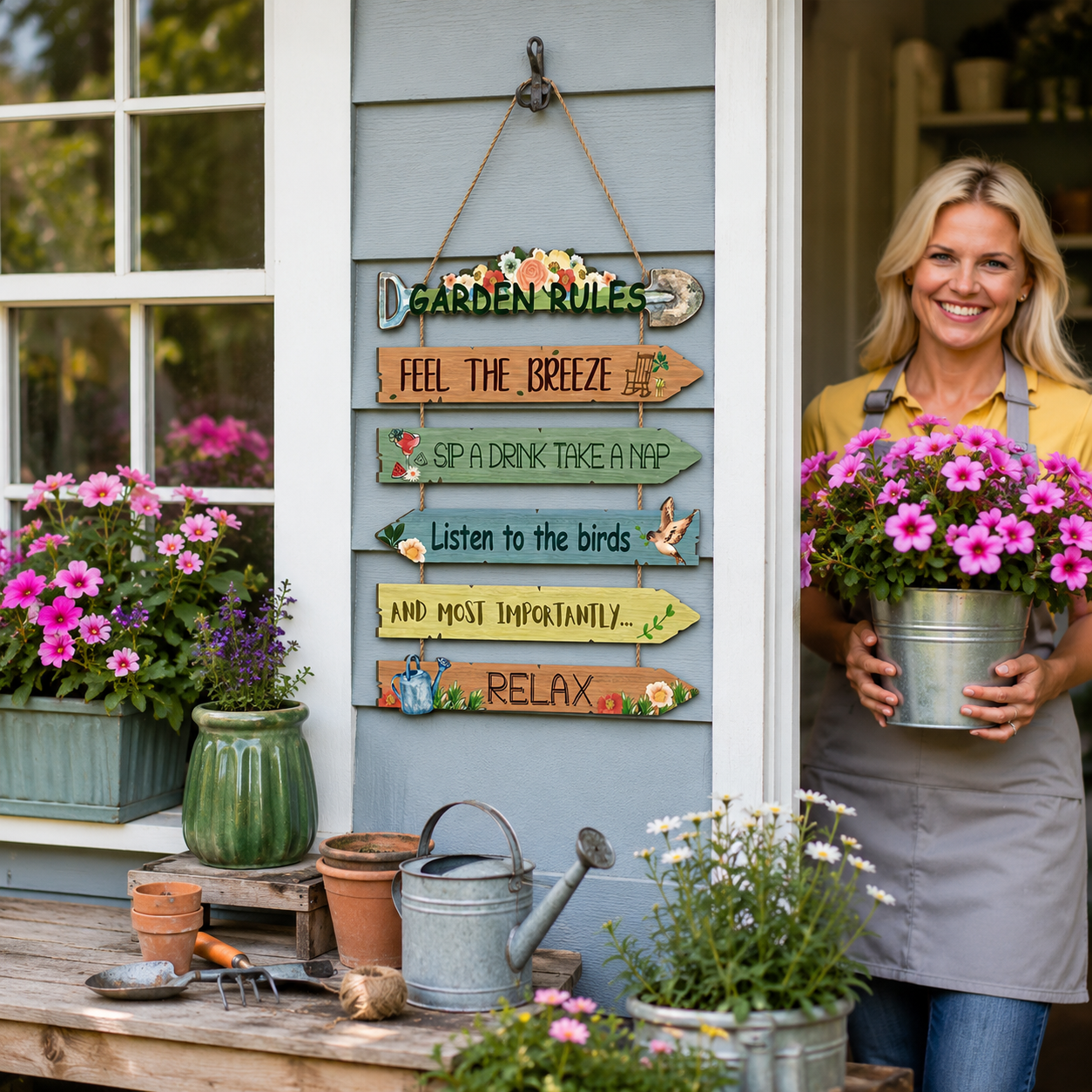 Garden Rules Wooden Hanging Sign