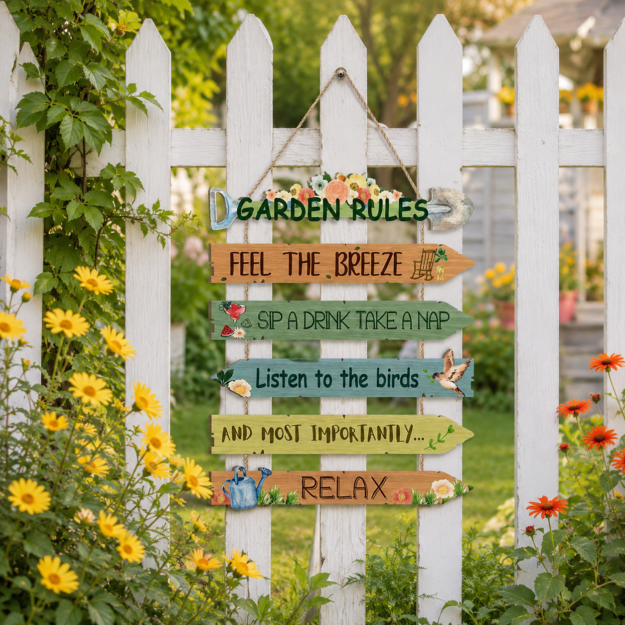 Garden Rules Wooden Hanging Sign