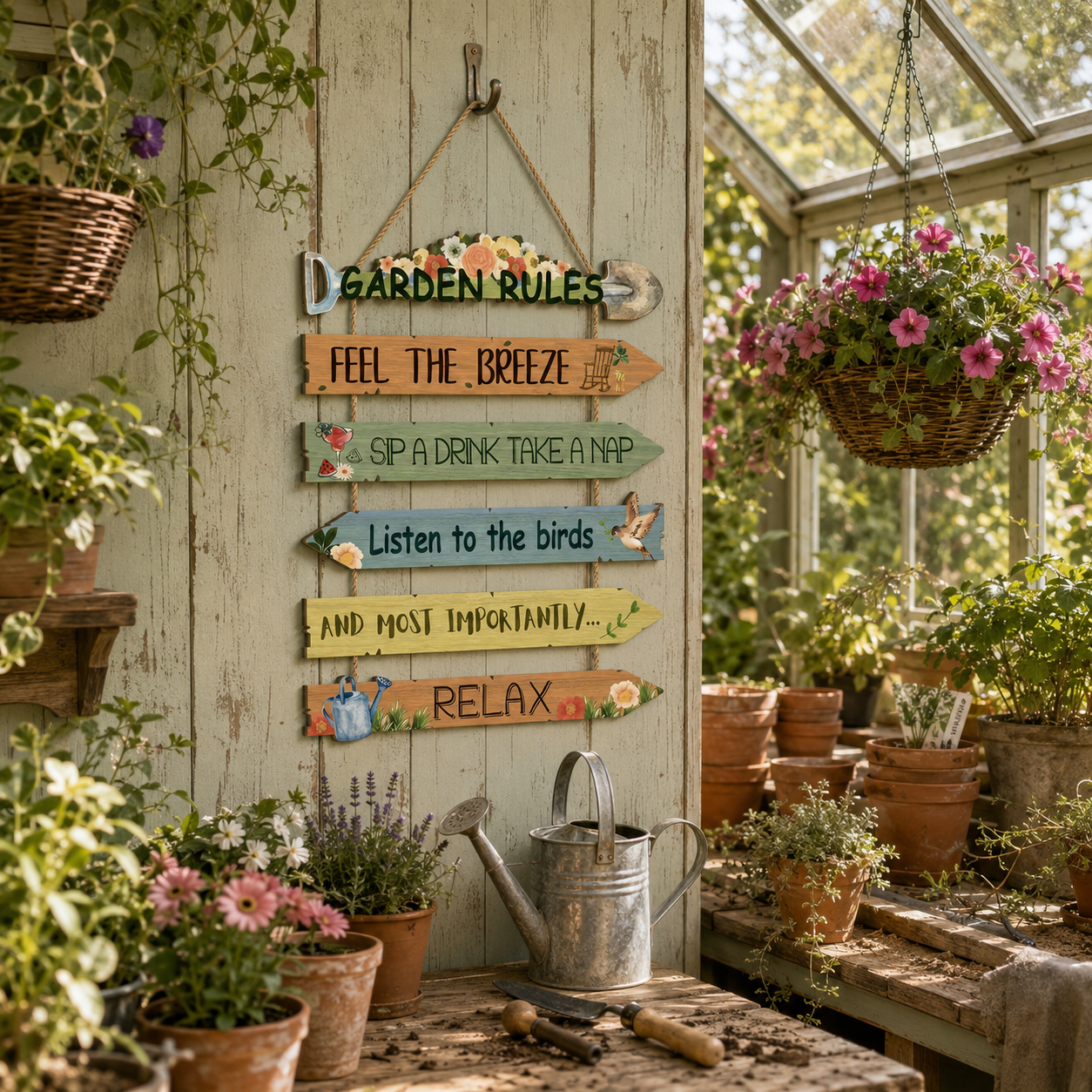 Garden Rules Wooden Hanging Sign