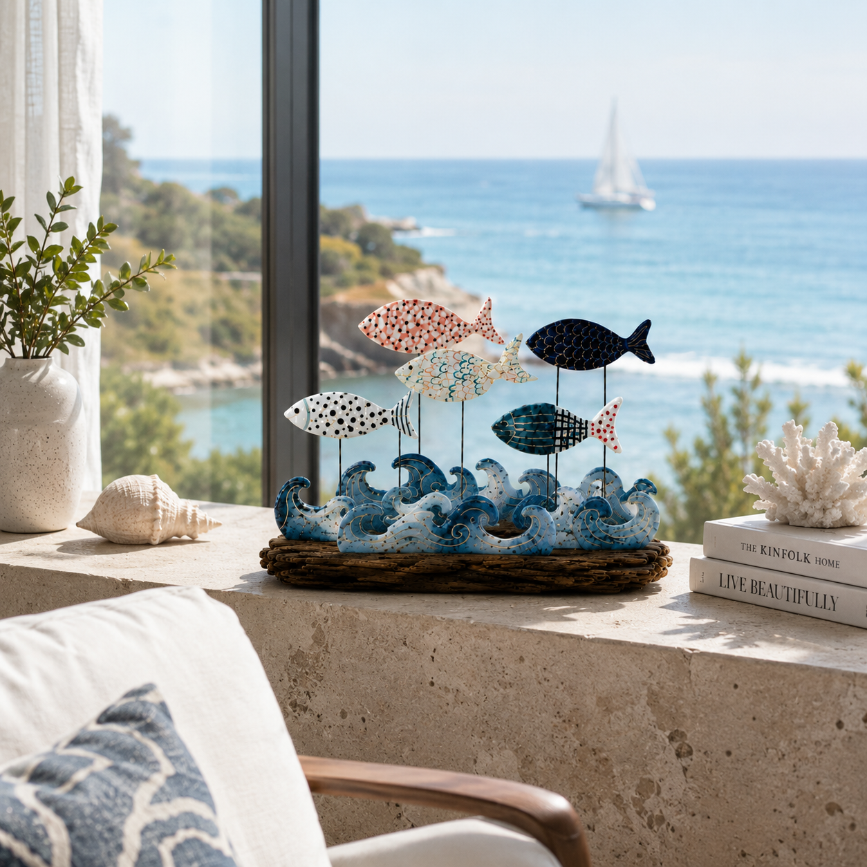 Lighted Ocean Fish & Wave Decor