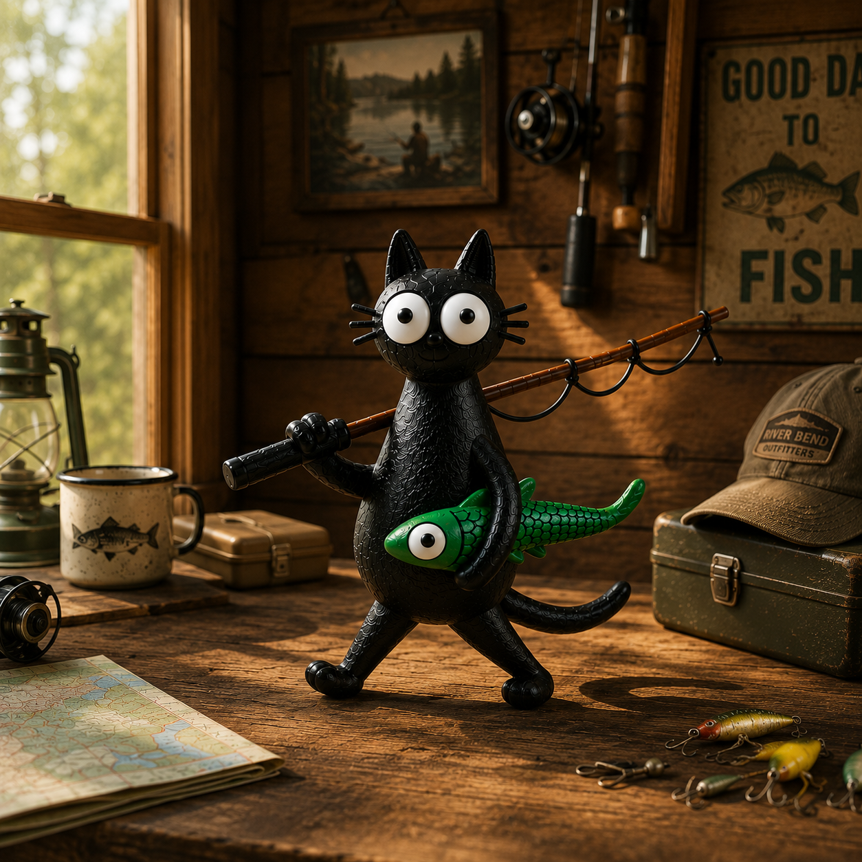 Funny Fishing Cat Figurine