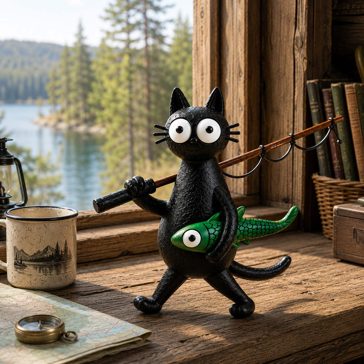 Funny Fishing Cat Figurine